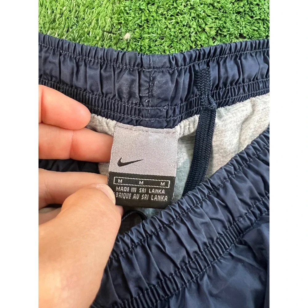 Vintage Nike Baggy Windbreaker Track Pants Mens MD Navy Blue Lined 90s Swoosh